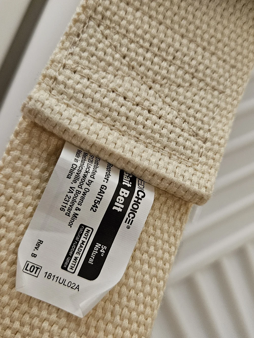 Beige Canvas Web Gait Belt with Metal Buckle